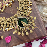 Vriksham Gold Look Alike Floral Lakshmi Short Neckpiece-Gold Bead-G18137